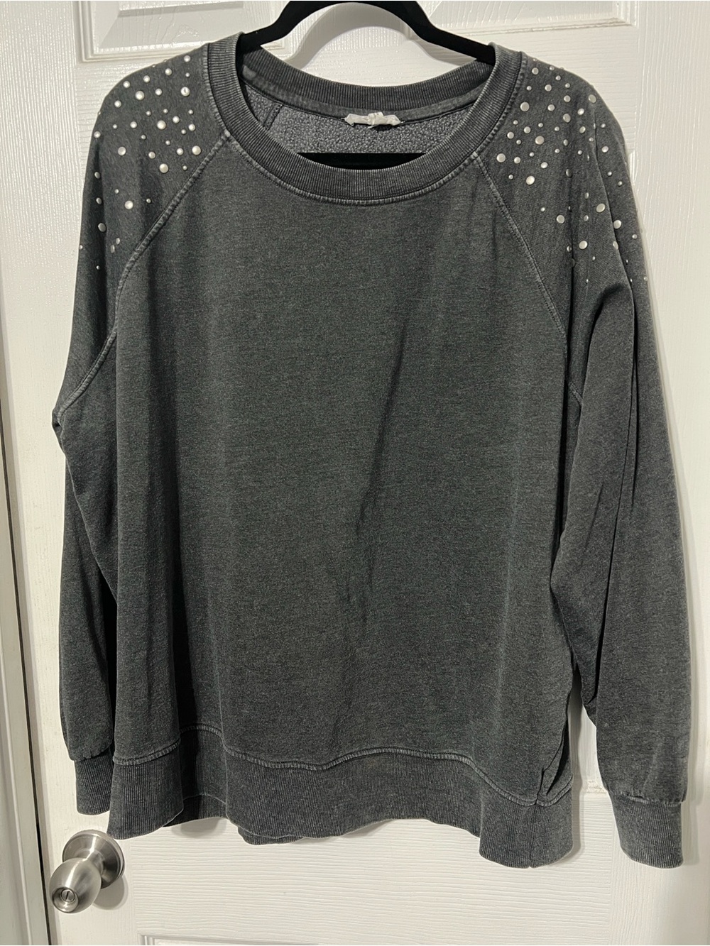Women's Charcoal Pearl-Embellished Pullover Sweatshirt
